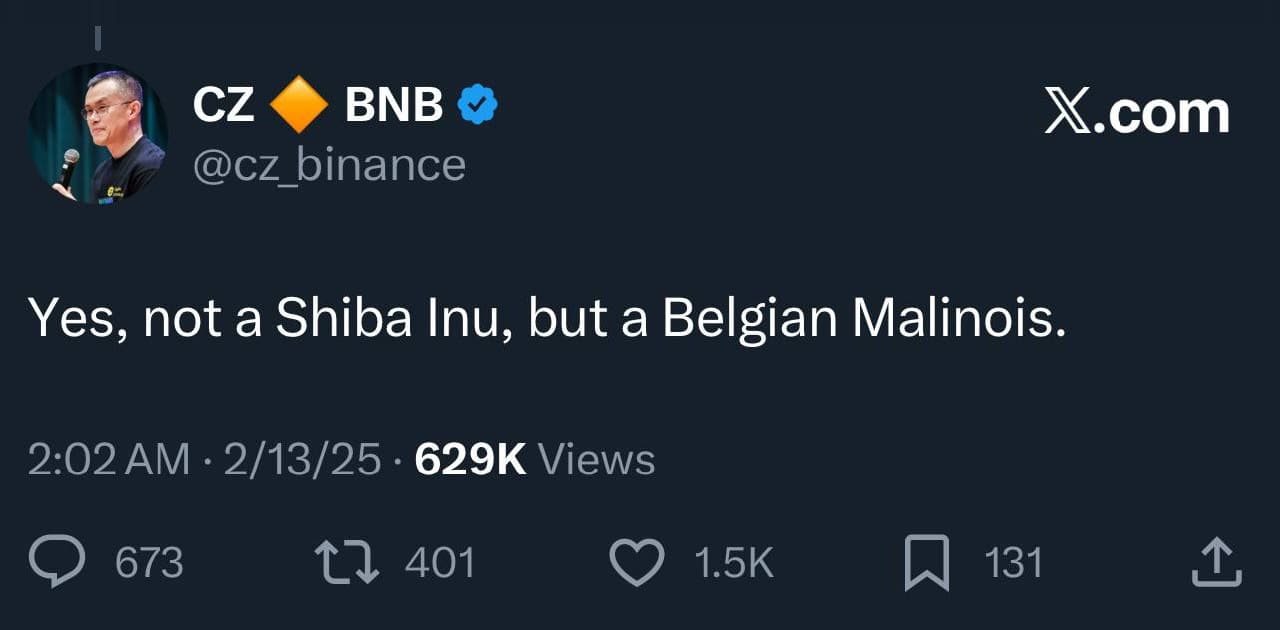 CZ's 2025 tweet about Belgian Malinois - Click to verify